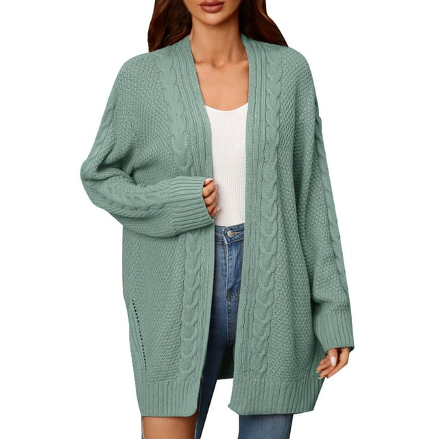 Manteau d'Automne pour Femme, Tricot Uni, Col Rond, Veste Chaude, Mi-Longue, Manteau Mode, Manteau Extérieur, Manteau Ouvert à l'Avant, Pardessus Torsadé
