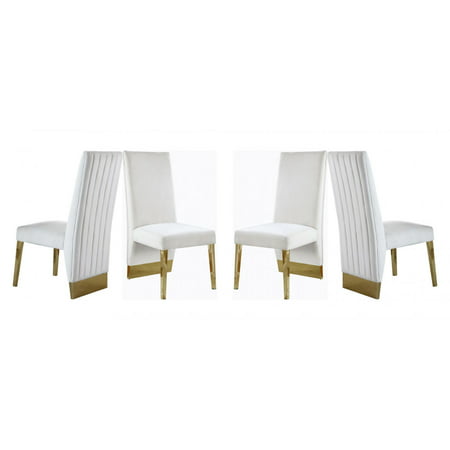Cream Velvet Dining Chair 4 Pcs Contemporary Meridian Furniture 755 Porsha
