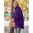 thumbnail image 4 of Women's Turtleneck Oversized Sweaters Long Batwing Sleeve Spilt Hem Tunic Pullover Knit Tops, 4 of 13