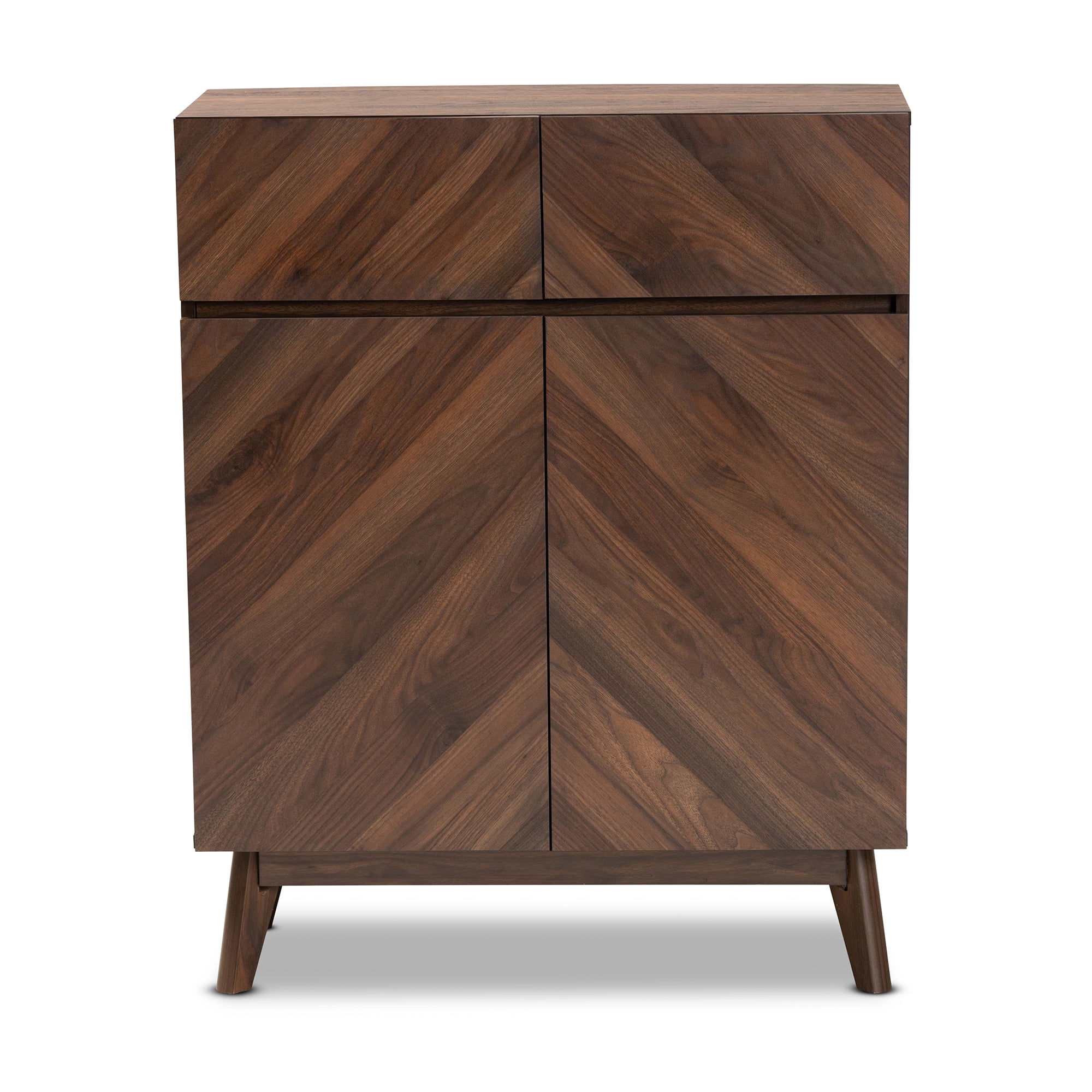 Baxton Studio Hartman Mid-Century Modern Walnut Brown Finished Wood Shoe Cabinet