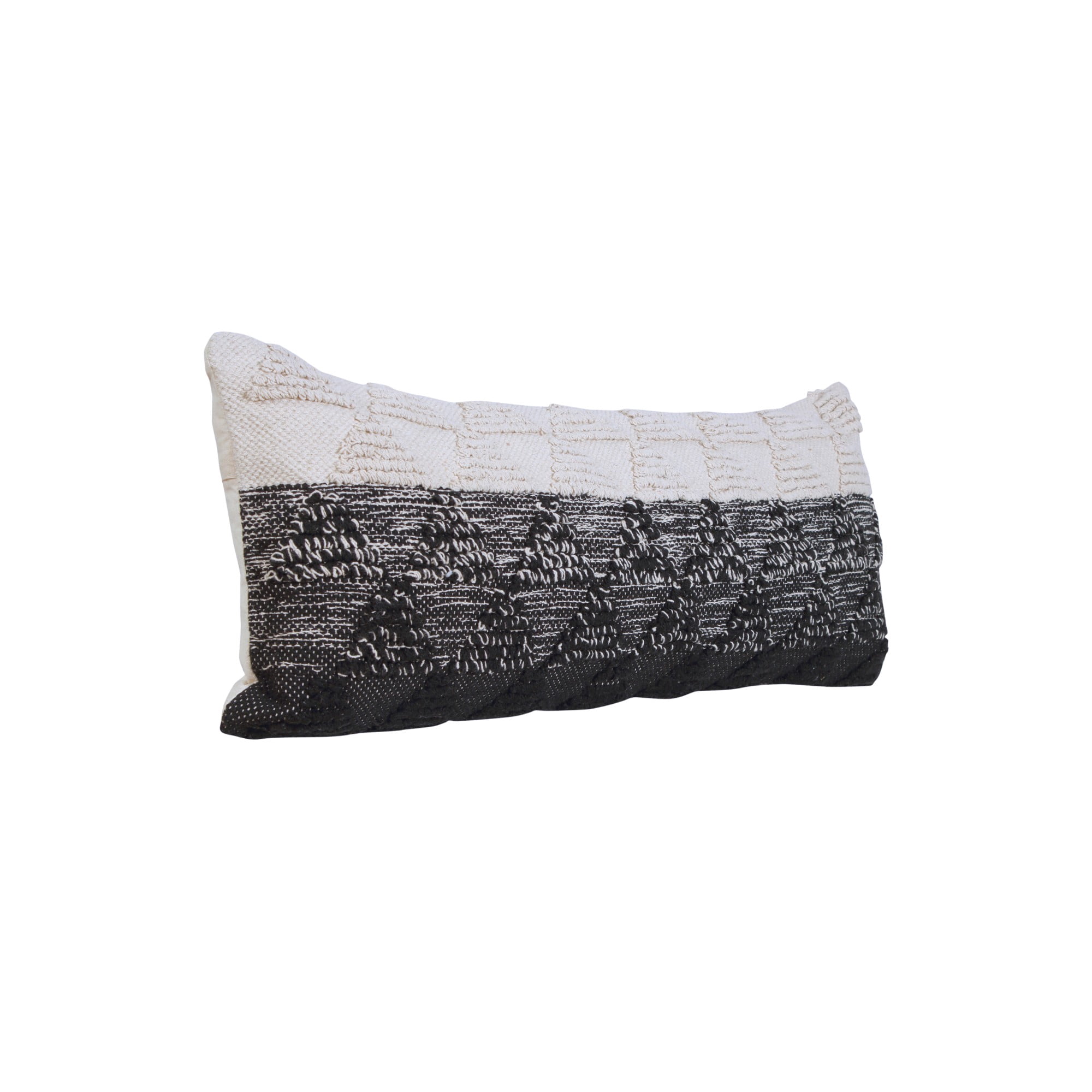 Laddha Home Designs Handwoven Two Tone Geometric Cotton Lumbar Pillow Cover - 36" - Black and White