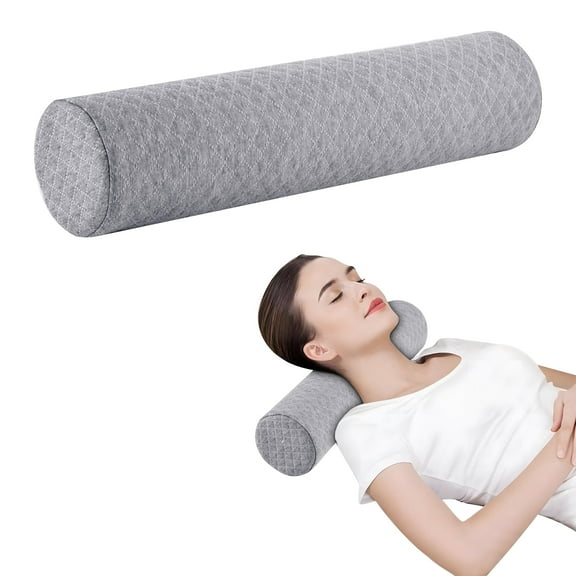 MOONORAH Cervical Neck Roll Memory Foam Pillow,Round Neck Support for Sleeping,Bolster Pillow for Bed, Legs, Back and Yoga,Gray