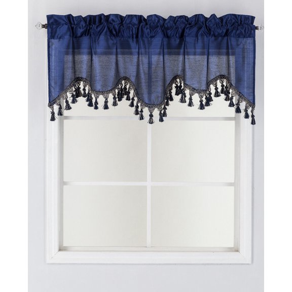 1PC BONITA SOLID COLOR SHEER WAVY VALANCE WINDOW CURTAIN W/BEAD TRIM CASCADING