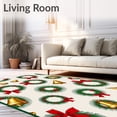thumbnail image 2 of ODIKA 5x7 Machine Washable Non-Slip Area Rug, Festive Wreath Design With Jingle Bells Holiday Bow Decoration High Traffic Rug, Green, 607792, 2 of 7