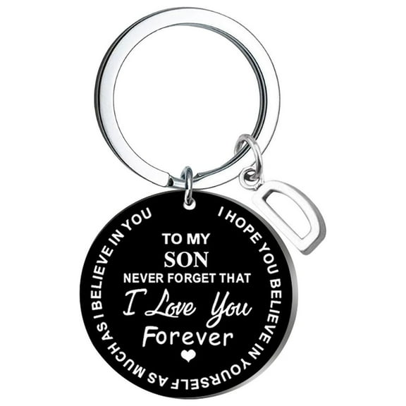 Weloille DIY To My SON Black Stainless Steel Last Name 26 Letter Keychain 2.5cm