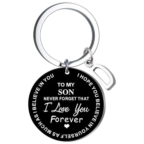 Llaveros para mujer, llavero de billetera, llavero de auto, llavero DIY para mi hijo, llavero de acero inoxidable negro con apellido de 26 letras, 2,5 cm, decoraciones de moda