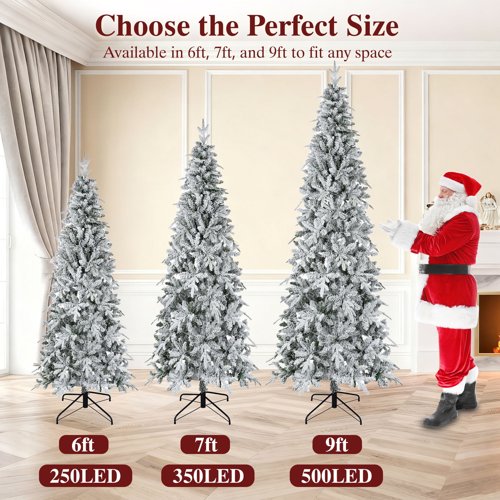 iFanze 7ft XMAS Pre-Lit Snow Flocked Pine Tree with 300 LED