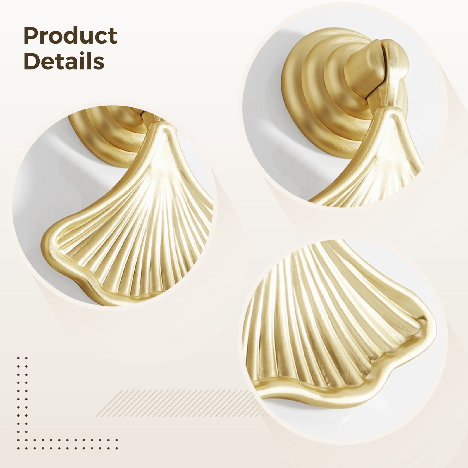 18 Pcs French Zinc Alloy Cabinet Knobs, Modern Gold Matte Drawer Pulls, Single Hole Handles for Dresser, Wardrobe, and Cupboard, Unique Fan Shape Design for Home Decoration