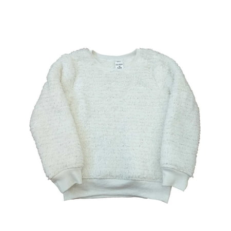 Toddler Girls Plush Fuzzy Ivory & Silver Sparkle Sweatshirt Sweater 5T