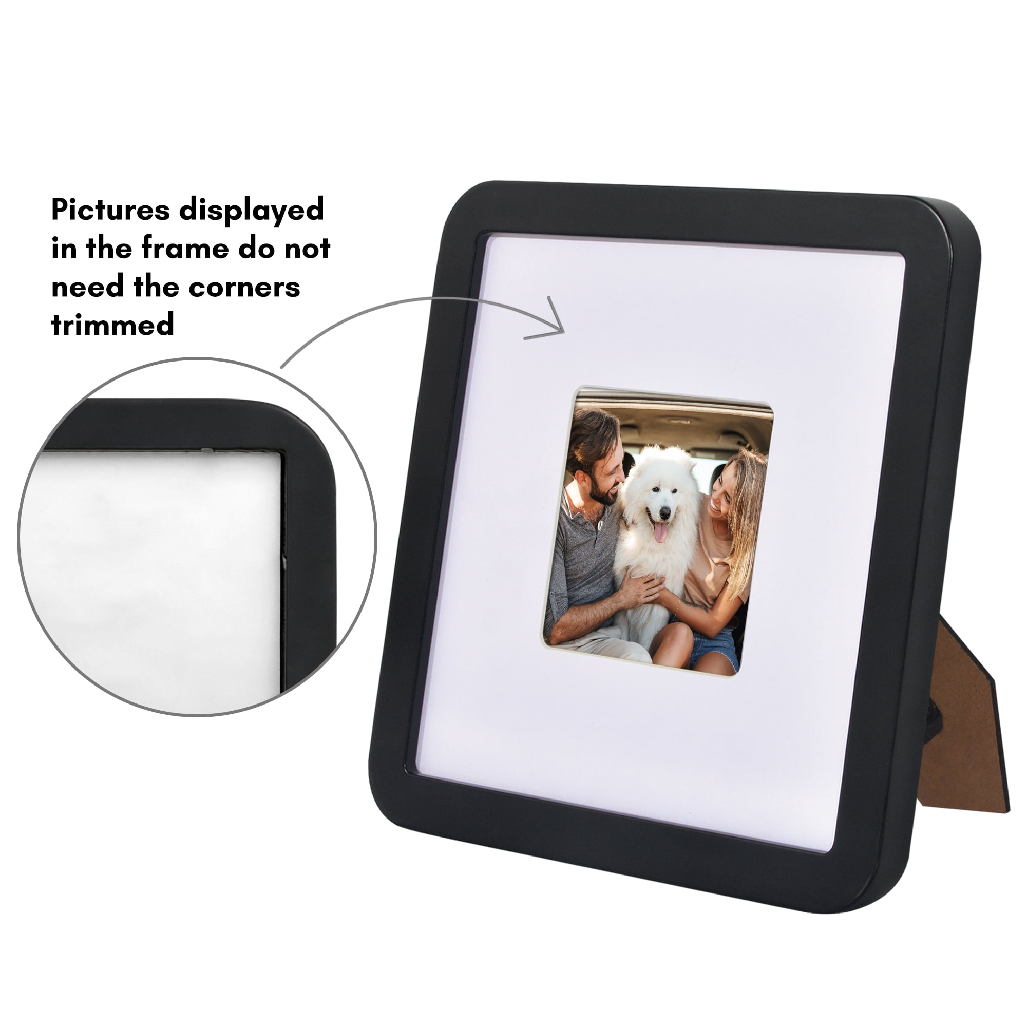 Americanflat 8x8 Picture Frame with Shatter-Resistant Glass with 4x4 Mat Round Corner Molding Mod - Black