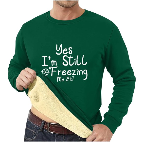 Hicidod Crew Neck Sweatshirt for Men Long Sleeve Letter Printed Casual Pullover Tops Fleece Lined Thicken Winter Warm Sweatshirts