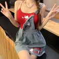 thumbnail image 1 of Sanrio Hello Kitty Falda vaquera Kawaii Anime moda sin mangas estampado rosa falda con tirantes falda acampanada Y2K chica ropa de dopamina, 1 of 4