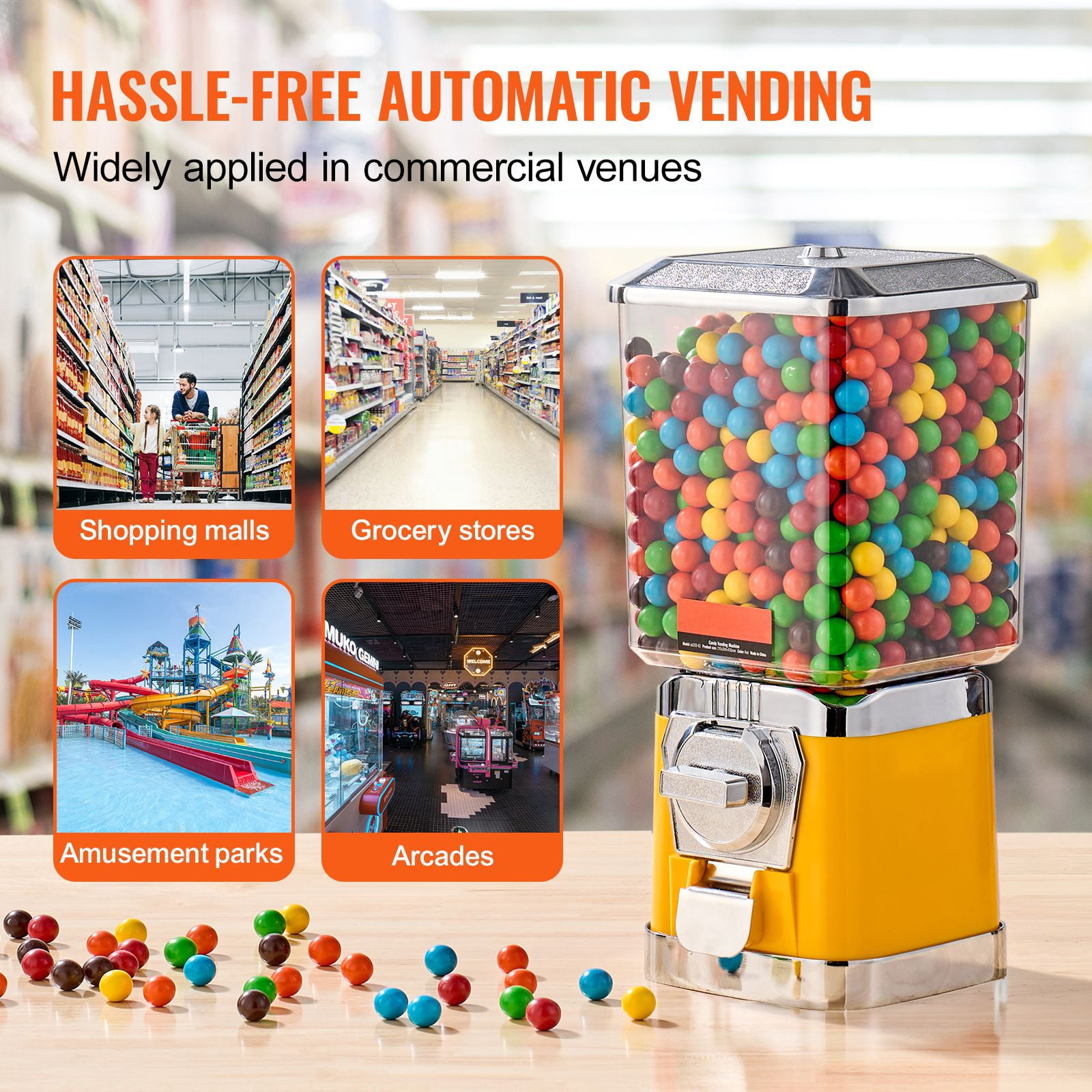 6.8L Candy Vending Machine with 25-Cent Coin Operation, Adjustable Candy Wheel, PC Jar, Metallic ABS Body for Gumballs Bouncy Balls