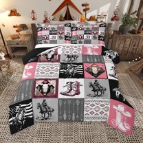 Homewish Retro Western Cowgirl Bedding Comforter Set,Rustic Bull Skull Twin Comforter Sets,Vintage Bohemian Tribal Bedding Set For Girls Kids,Microfiber Bedroom Decor Reversible,2-Piece