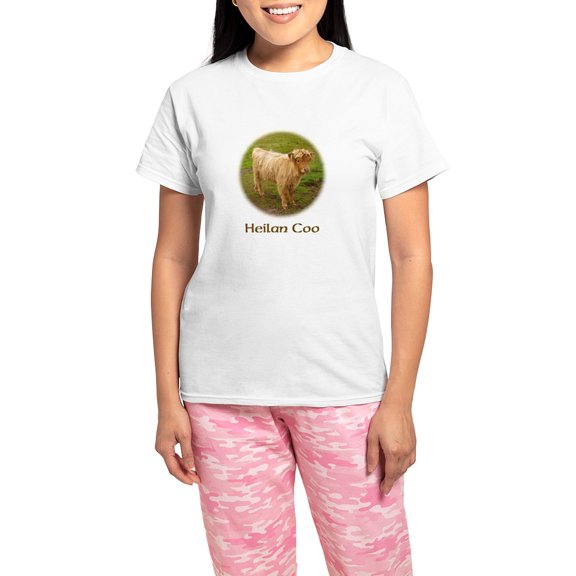 CafePress - Heilan Coo (Highland Cow) Women's Light Pajamas - Women's Short Sleeve Print T-Shirt and Pants Light Cotton Pajama Set