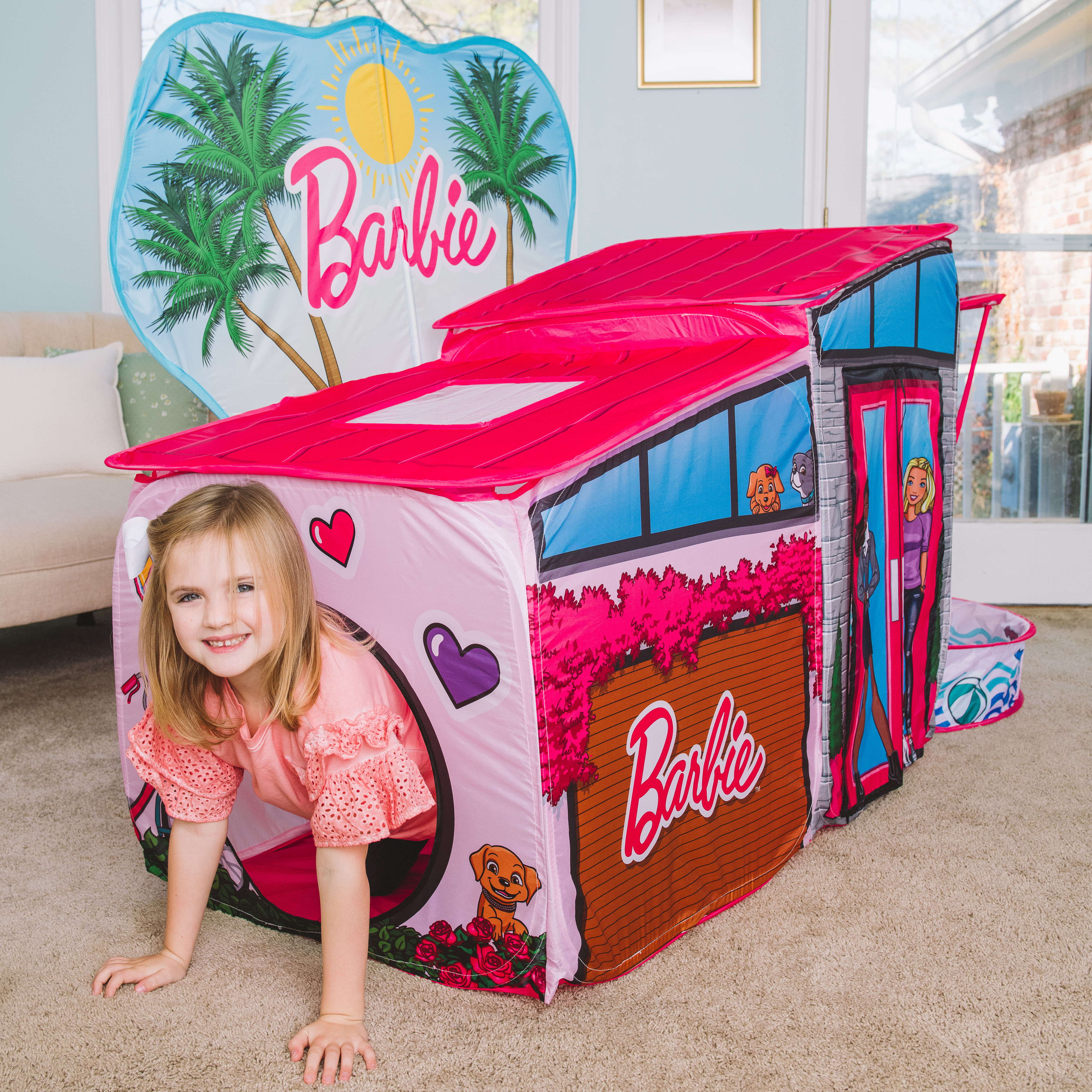 Barbie Dreamhouse 7' Pop-Up Play Tent, Easy Assembly Includes 20 Plastic Balls, Children Ages 3+ - image 5 of 10