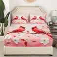 thumbnail image 3 of Erosebridal Cardinal Bird Sheet Set King,Red and Pink King Sheet Sets,Flower Room Decor, 3 of 7