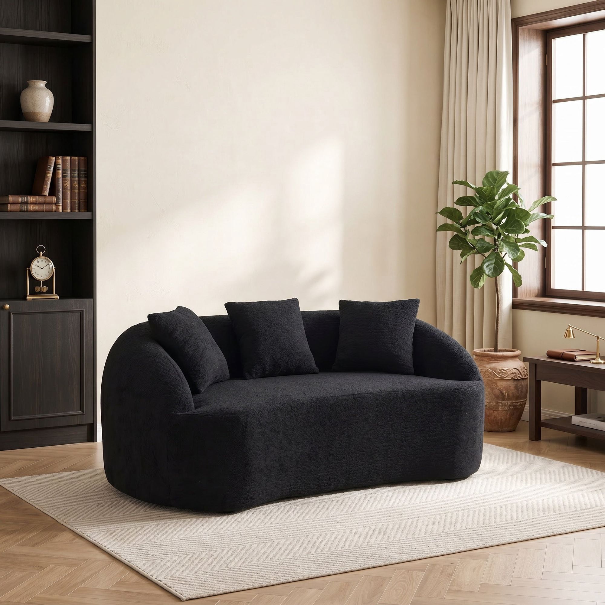 Sailvan Curved Modern Boneless 2-Seater Chenille Sofa Loveseat with 3 Pillows