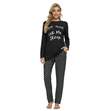 

MintLimit Women s Pajamas Set Long Sleeve Shirt and Polka Dots Pants Lounge Sleepwear