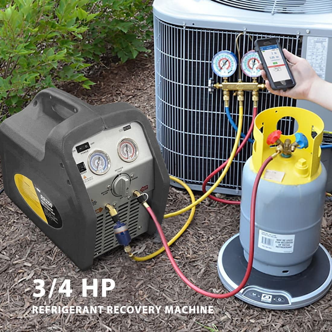 SPECSTAR 110-120V AC 60Hz 3/4HP Single Cylinder Portable Refrigerant Recovery Machine, Grey