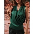 thumbnail image 5 of Women'S Elegant Satin Wrap V Neck Sleeveless Tank Blouse Tee Top Green M, 5 of 6