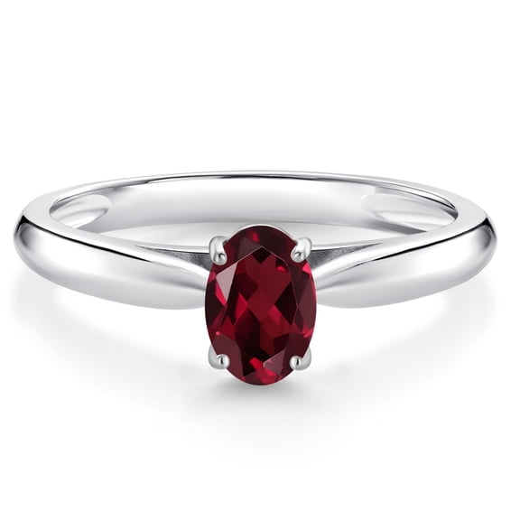 Gem Stone King 0.50 Ct Oval Red Rhodolite Garnet 10K White Gold Solitaire Engagement Ring