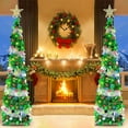 thumbnail image 6 of Christmas Tree with Lights Tinsel Christmas Tree Decoration Artificial Christmas Tree 4.92FT Foldable Pencil Tinsel Christmas Tree With Ball & Light for Xmas Home Office Party Decor, 6 of 9