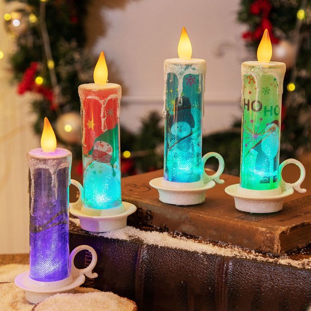 Vela navideña Homerr Vela festiva Velas navideñas pequeñas Luces electrónicas LED Patrones lindos Decoraciones de escritorio
