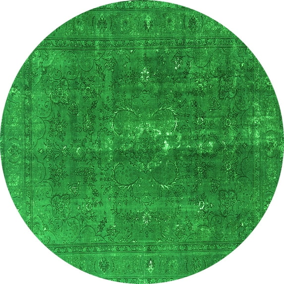 Ahgly Company Indoor Round Oriental Green Industrial Area Rugs, 4' Round