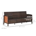 thumbnail image 3 of Outsunny 3-Seater Wicker Outdoor Sofa, Cushioned Rattan Patio Couch, Brown, 3 of 10