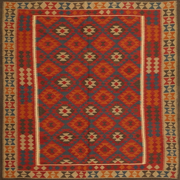 Ahgly Company Indoor Square Contemporary Sienna Brown Oriental Area Rugs, 7' Square