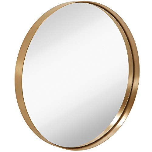 Hamilton Hills 24" Gold Circle Deep Set Metal Round Frame Mirror Contemporary Gold Wall Mirror | Glass Panel Gold Framed Rounded Circle (24" Round)