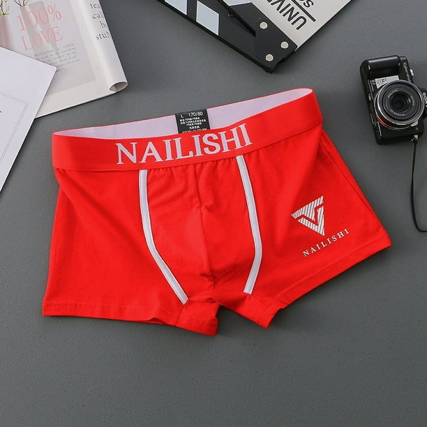 Ropa interior para hombre, calzoncillos tipo bóxer transpirables de algodón puro populares para jóvenes, calzoncillos tipo bóxer de cintura media de moda con letras, calzoncillos tipo bóxer con