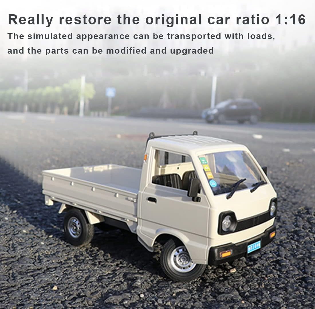 WPL D12 1:16 Scale Mini RC Truck, 2.4GHz Remote Control RWD Mini Pickup with LED Lights & Suspension System, RC Drift Vehicle Hobby Car for Adults
