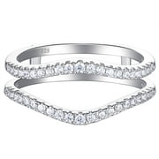 Newshe Cubic Zirconia Curved Wedding Bands for Women Ring Enhancer Guard for Engagement Rings 925 Sterling Silver Size 7