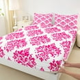 thumbnail image 3 of Manfei Boho Bohemain Flower Bed Sheets,Damask Victorian Print King Sheets,Hotpink White Sheet Set For Teens,Super Cozy Room Decor,4pcs, 3 of 7
