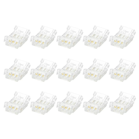 15 Pcs LED Strip Connector 3 Pin 10mm LED Connectors for Strip Lights Transparent Solderless LED Light Adapter Connector