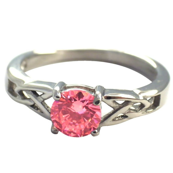 Celtic October Birthstone Ring Womens Pink Cubic Zirconia Stainless Steel Band Fantasy Forge Jewelry