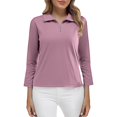 thumbnail image 2 of HLKJKLS Long Sleeve Shirts For Women Solid Color Long Sleeve Collar Slimming Base Shirt Cotton Spring Winter Casual Pink M-4Xl, 2 of 9