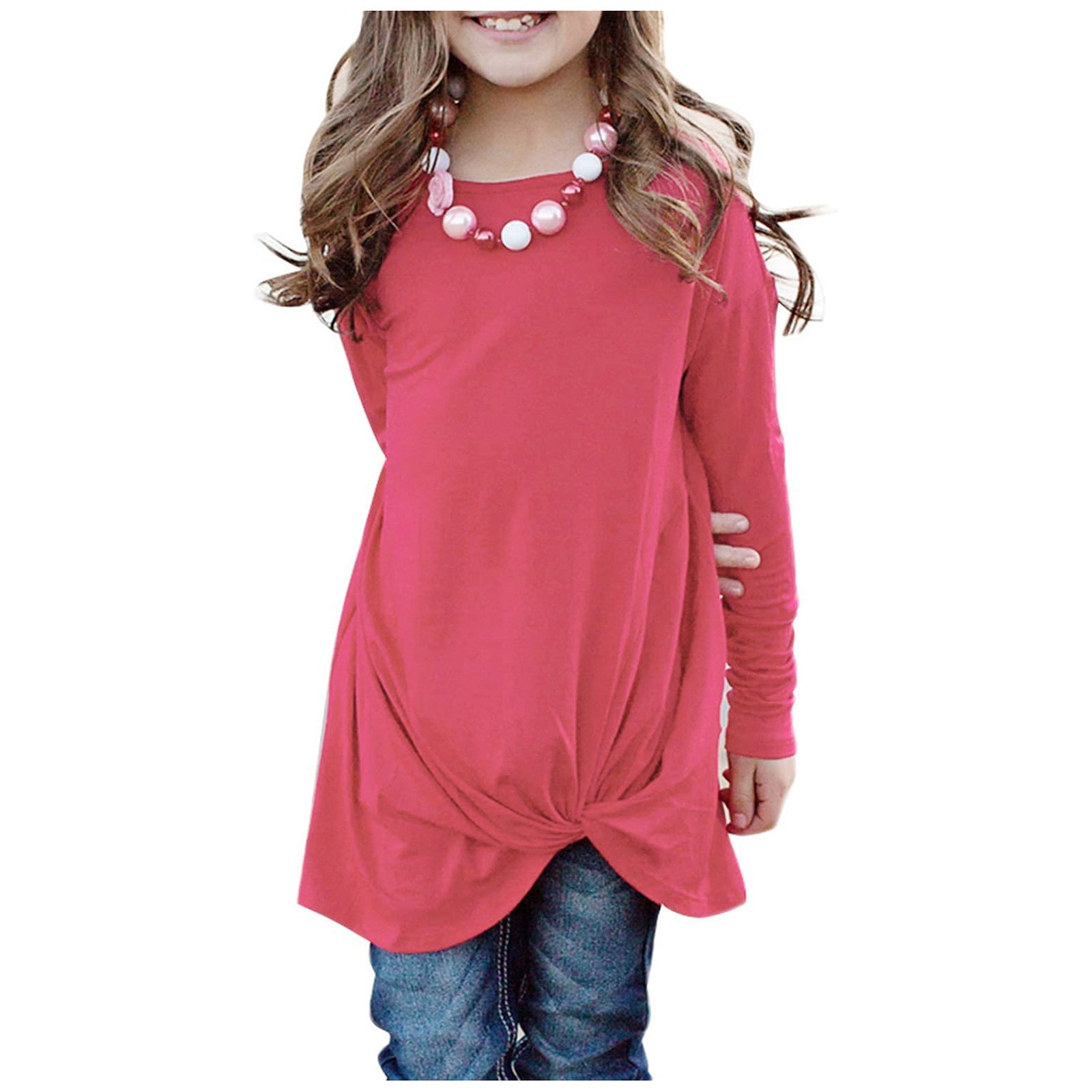 LISfsa Teen Girls Fall Clothes Tunic Tops Long Sleeve Knot Front Shirts for 4-13 Years Loose Soft Casual Blouse T-Shirt Tee 