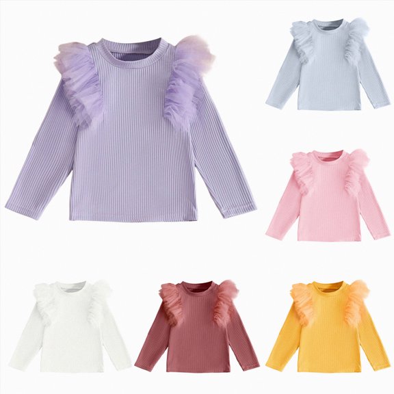 vigerkar Toddler Girl Shirts Ruffled Long Sleeve Baby Tee Tops, Ribbed Toddler Girl Blouse, Baby Girl Clothes for 4-7Y (Brick Red, 3-4 Years)