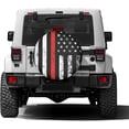 thumbnail image 2 of USA Patriotic Firefighter Thin Red Line Flag Spare Tire Cover Dust-Proof Wheel Tire Cover Fit Trailer, RV, SUV and Many Vehicle, 2 of 7