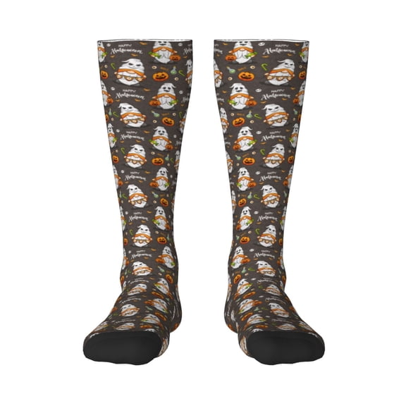 Hirioo Gnome And Pumpkin for Adult Stockings Breathable Sock Non-Pilling,Contrasting Color Design
