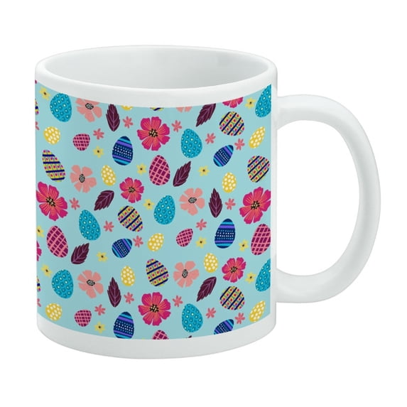 Colorful Easter Eggs and Flowers White Mug