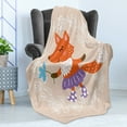 thumbnail image 4 of Retro Soft Flannel Fleece Blanket, Fox with Skirt and Polka Dotted Socks Holding a Flower on a Pastel Toned Background, Cozy Plush for Indoor and Outdoor Use, 50" x 60", Multicolor, by Ambesonne, 4 of 5