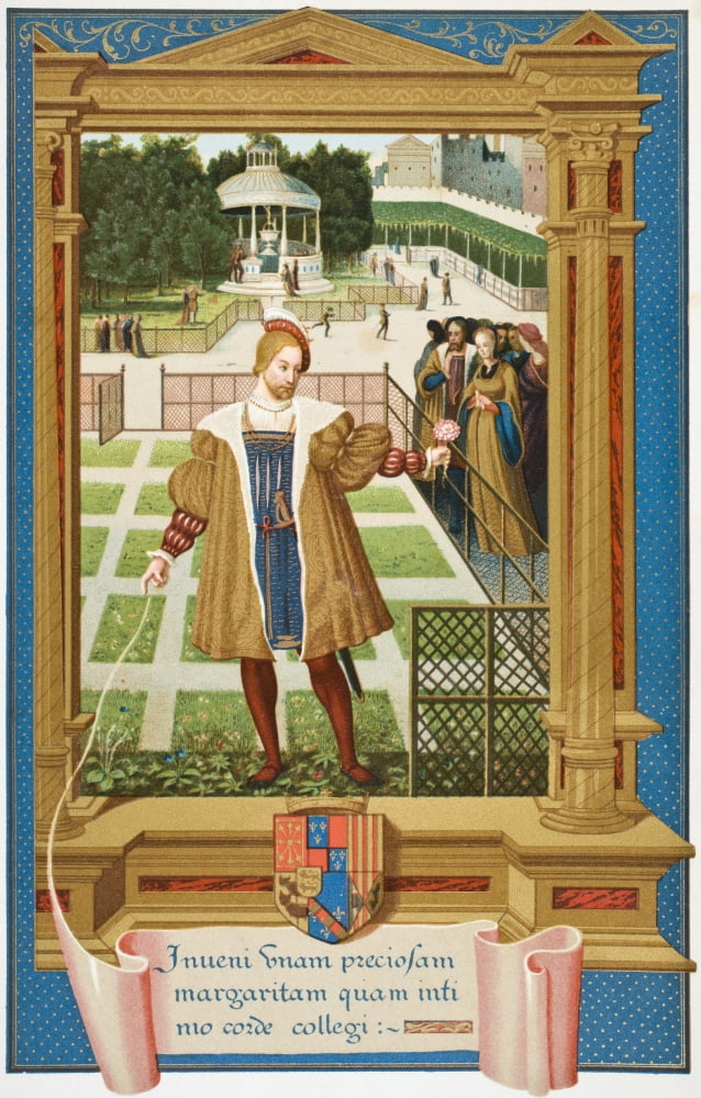 Henri Dalbret The King Of Navarre 1503 To 1555 Meeting Marguerite 1492 To 1549 In The Gardens Of Alencon After 16Th Century Miniature Attributed To Geoffroy Tory From Science And Literature In The Mid