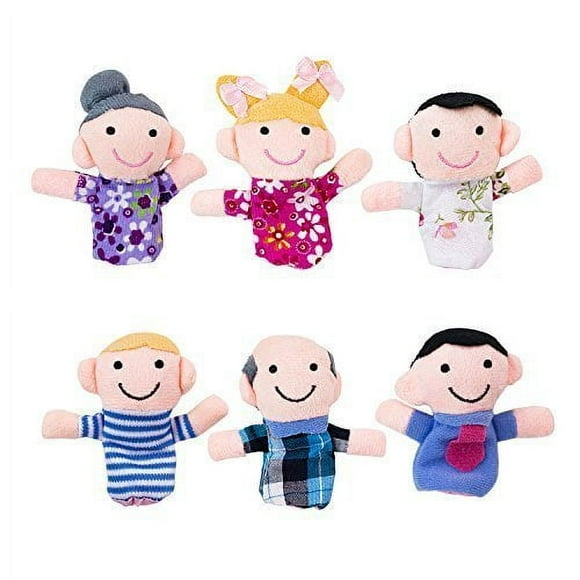Super Z Outlet Mini Grandparents, Mom & Dad, Brother & Sister Family Style Finger Puppets for Children, Shows, Playtime, Schools - 6 Piece