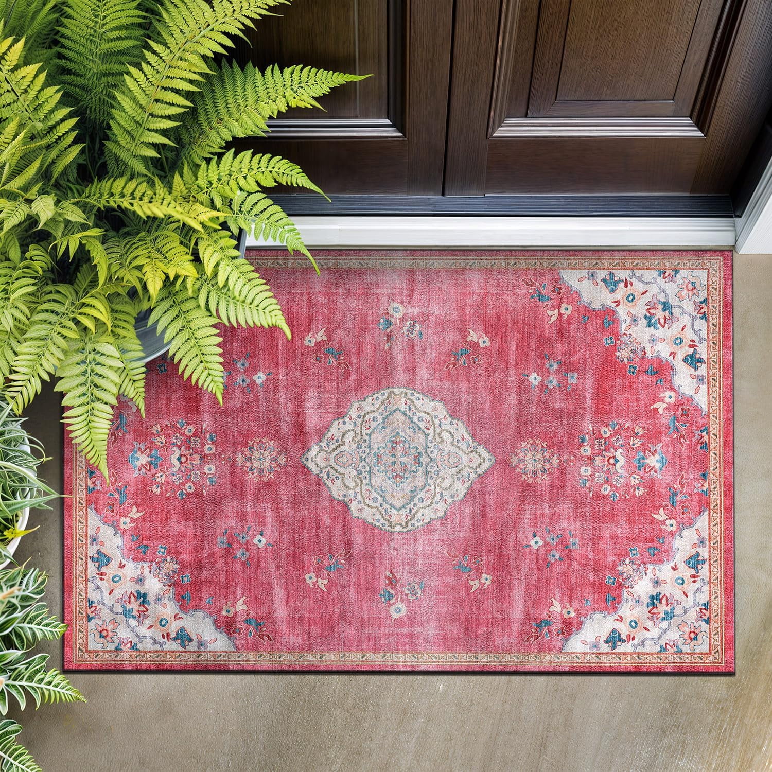 Beverly Rug Machine Washable Easy Cleaning Indoor Non-Slip Rugs Fuchsia / Cream 2'x3'