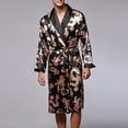 thumbnail image 2 of Robe for Men Silk Ice Silk Long Sleeved Bathrobe Printed Plus Size Sleepwear,Black,3XL, 2 of 4