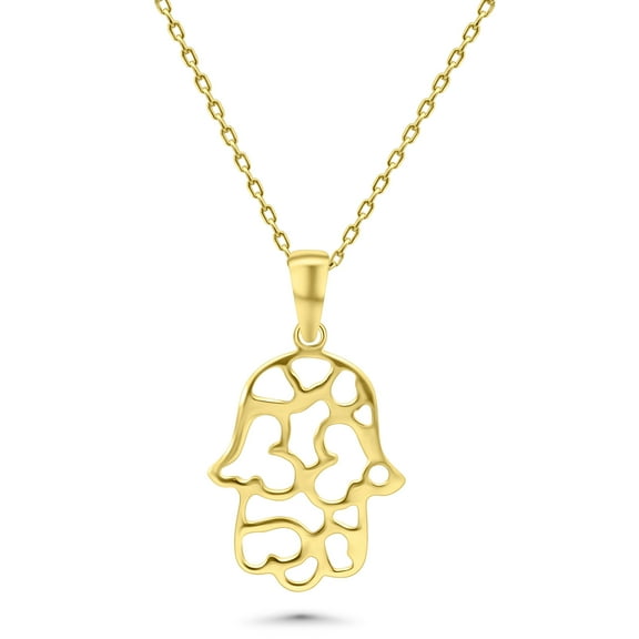Hamsa Hand of Fatima Necklace in 14 Karat Solid Gold | Protective Amulet Jewelry | Minimalist Spiritual Pendant | Dainty Gold Pendant